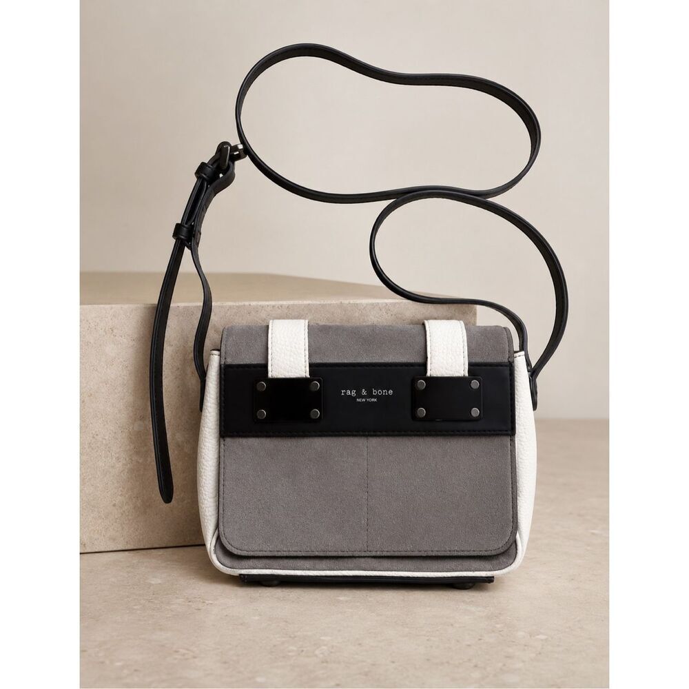Rag & Bone Small Pilot Colorblock Leather & Suede Crossbody Bag Gray Black White